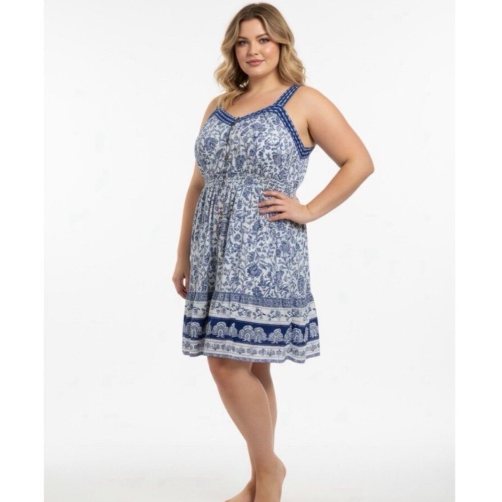 Knox Rose Floral Smocked Button Front Mini Dress XL